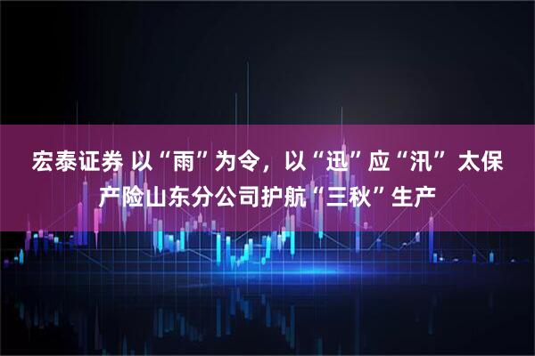 宏泰证券 以“雨”为令，以“迅”应“汛” 太保产险山东分公司护航“三秋”生产